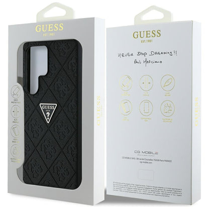 Hoes voor Samsung Galaxy S25 Ultra S938, Guess, Grained Hot Stamp 4G Triangle, Zwart