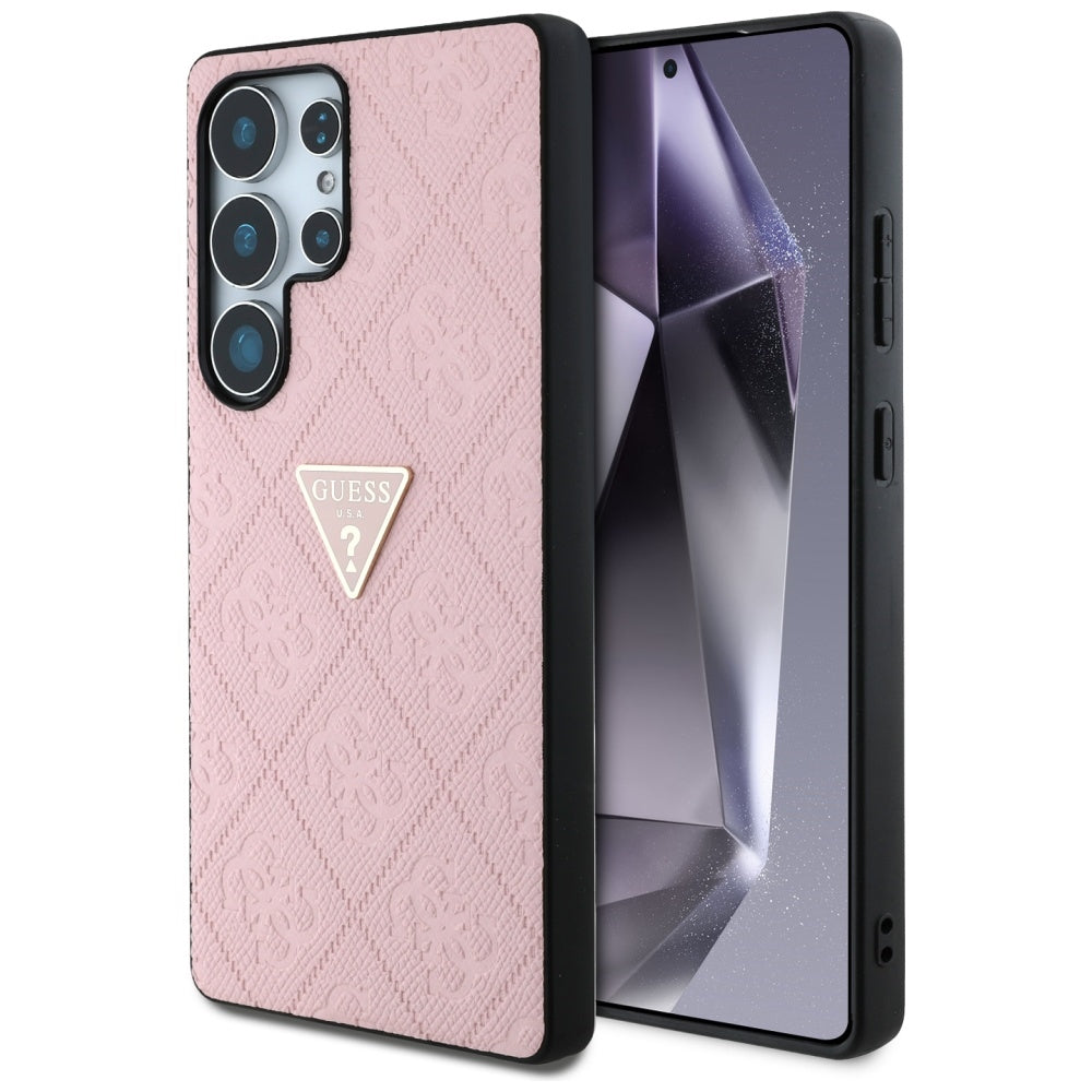 Hoes voor Samsung Galaxy S25 Ultra S938, Guess, Grained Hot Stamp 4G Triangle, Roze