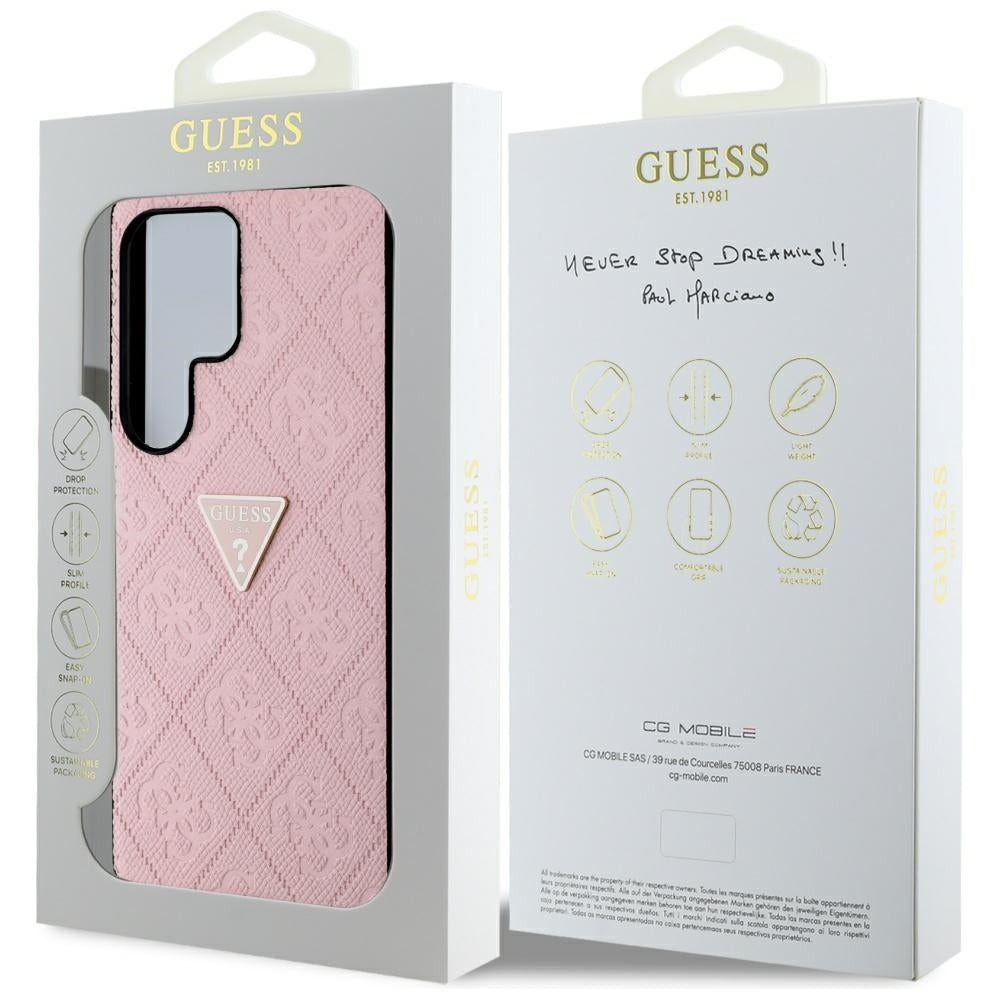 Hoes voor Samsung Galaxy S25 Ultra S938, Guess, Grained Hot Stamp 4G Triangle, Roze