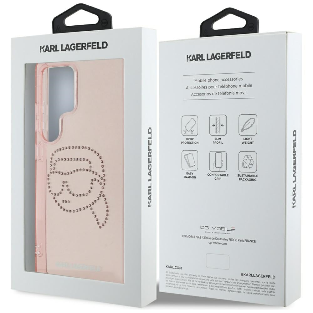 Hoes voor Samsung Galaxy S25 Ultra S938, Karl Lagerfeld, IML Luxury Karl's Head, Roze