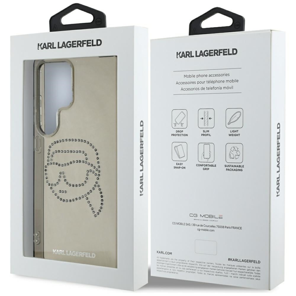Hoes voor Samsung Galaxy S25 Ultra S938, Karl Lagerfeld, IML Rhinestones Karl's Head, Zwart
