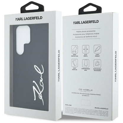 Hoes voor Samsung Galaxy S25 Ultra S938, Karl Lagerfeld, Siliconen Teken Metalen Logo, Zwart