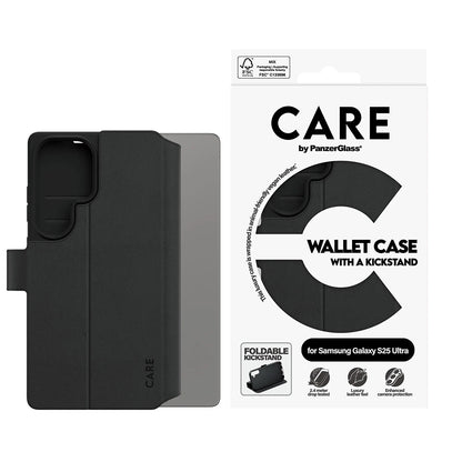 Hoes voor Samsung Galaxy S25 Ultra S938, PanzerGlass, Care Feature Kickstand Wallet, Zwart