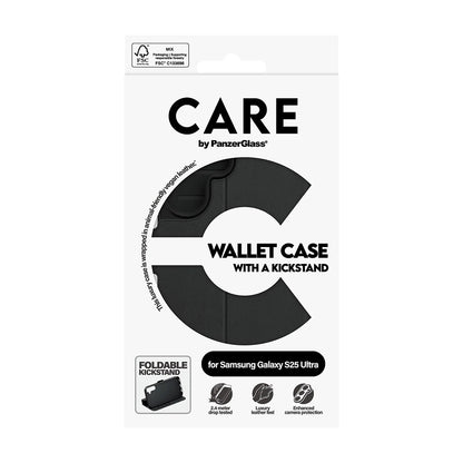 Hoes voor Samsung Galaxy S25 Ultra S938, PanzerGlass, Care Feature Kickstand Wallet, Zwart