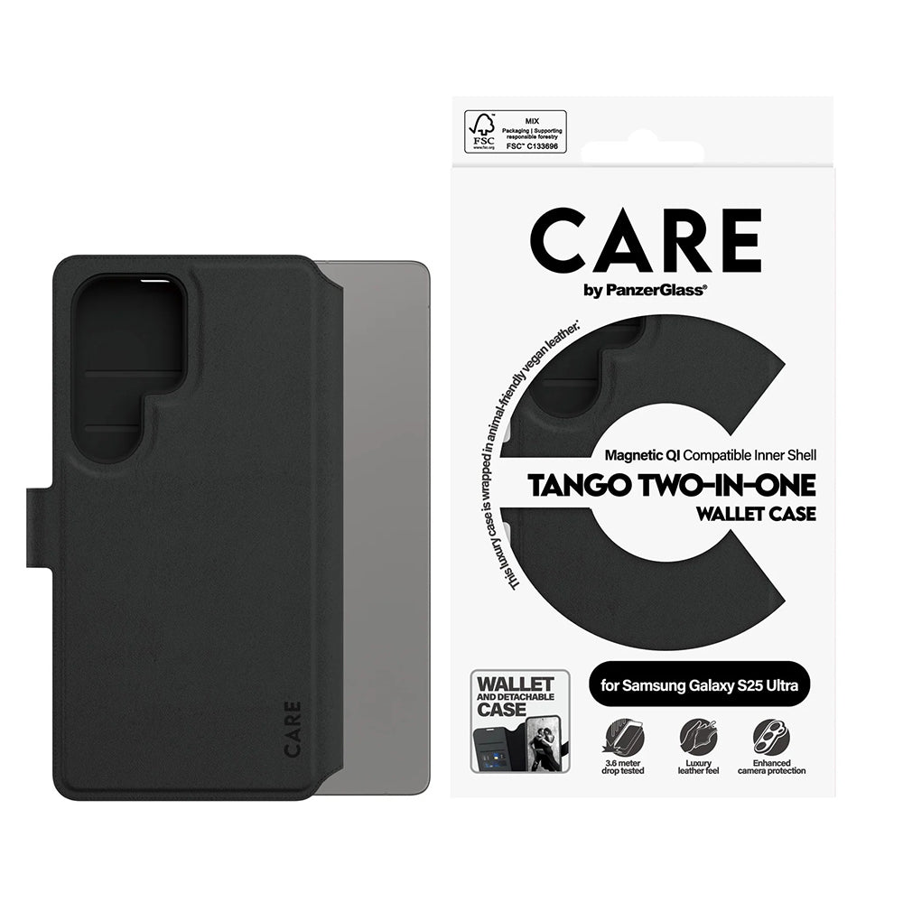 Hoes voor Samsung Galaxy S25 Ultra S938, PanzerGlass, Care Feature Tango Two-in-One, Zwart