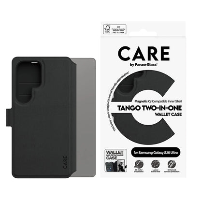 Hoes voor Samsung Galaxy S25 Ultra S938, PanzerGlass, Care Feature Tango Two-in-One, Zwart