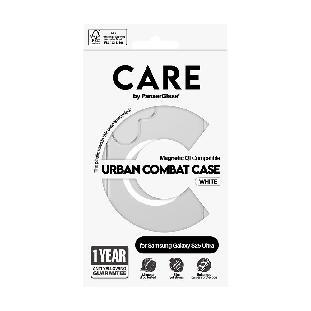 Hoes voor Samsung Galaxy S25 Ultra S938, PanzerGlass, Care Urban Combat, Transparant Wit
