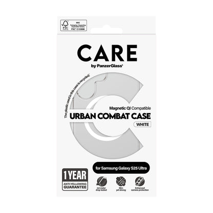 Hoes voor Samsung Galaxy S25 Ultra S938, PanzerGlass, Care Urban Combat, Transparant Wit