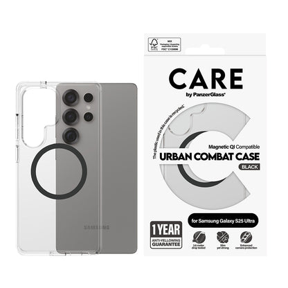 Hoes voor Samsung Galaxy S25 Ultra S938, PanzerGlass, Care Urban Combat, Zwart Transparant