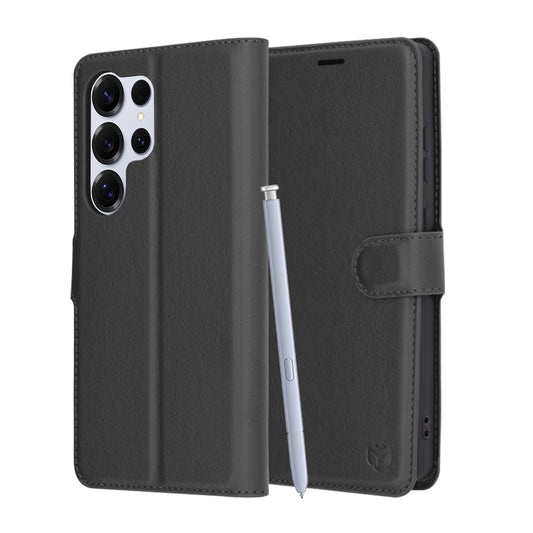 Hoes voor Samsung Galaxy S25 Ultra S938, Techsuit, Leather Folio, Zwart