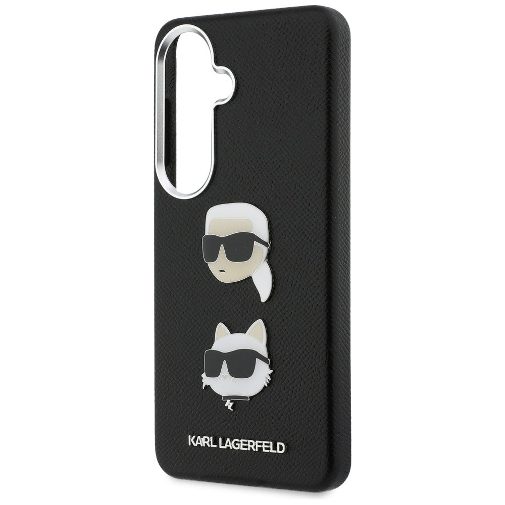 Case for Samsung Galaxy S26 Plus S947, Karl Lagerfeld, Saffiano Karl & Choupette's Head Pin, Black