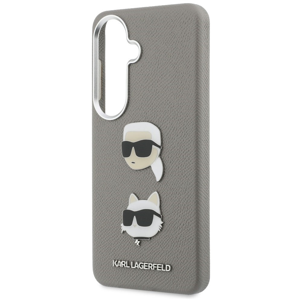 Hoes voor Samsung Galaxy S26 S942, Karl Lagerfeld, Saffiano Karl & Choupette's Head Pin, Gri