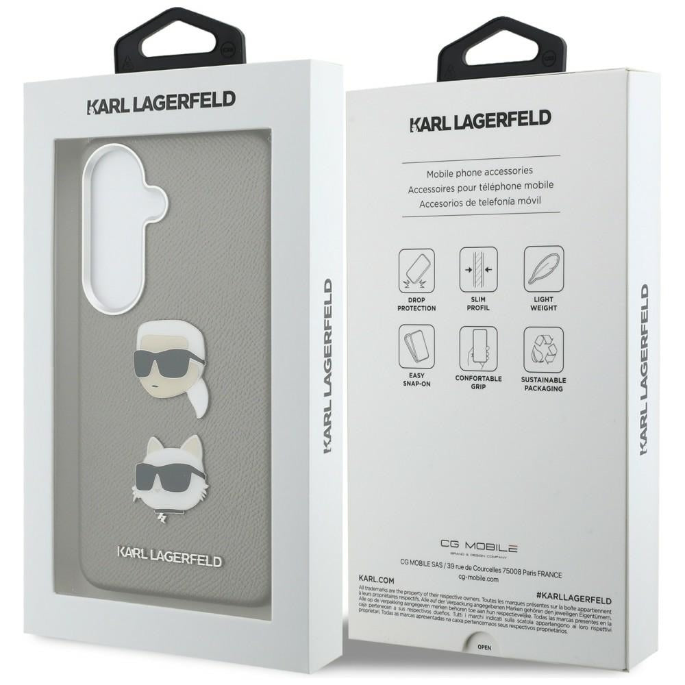 Hoes voor Samsung Galaxy S26 S942, Karl Lagerfeld, Saffiano Karl & Choupette's Head Pin, Gri