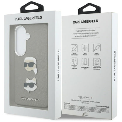 Hoes voor Samsung Galaxy S26 S942, Karl Lagerfeld, Saffiano Karl & Choupette's Head Pin, Gri