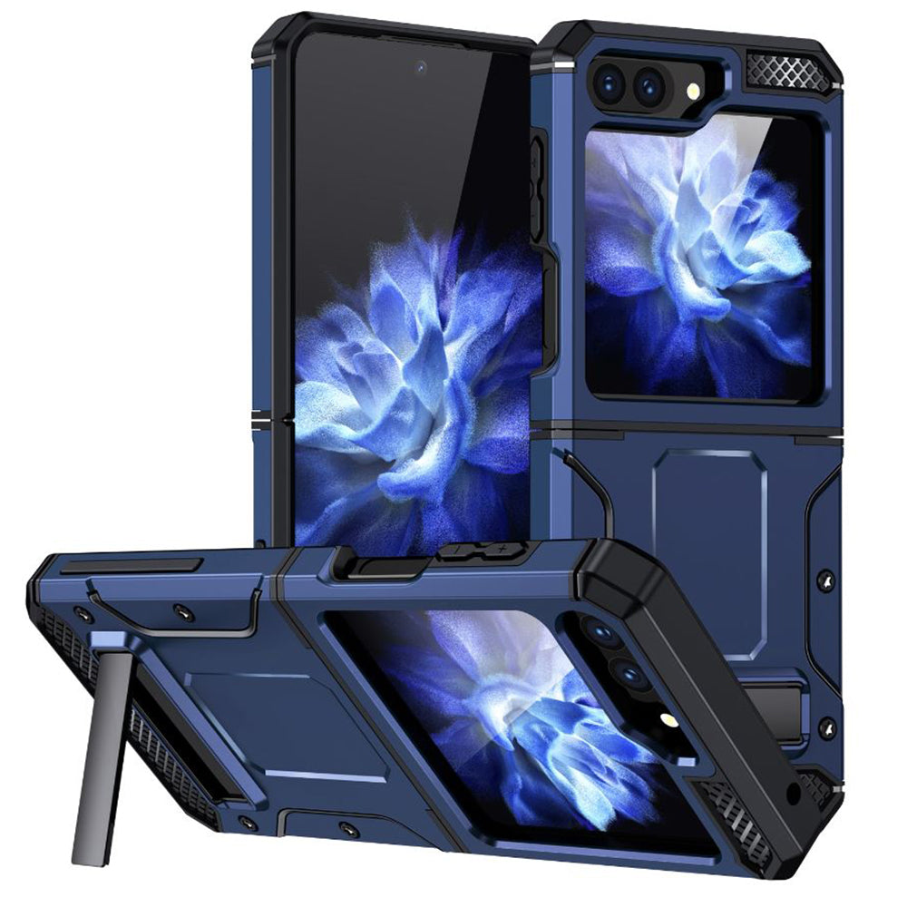 Hoes voor Samsung Galaxy Z Flip5 F731, Techsuit, Hybrid Armor Kickstand, Blauw