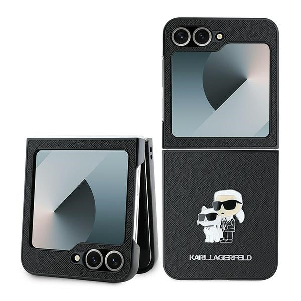 Hoes voor Samsung Galaxy Z Flip7 FE F761 / Z Flip6 F741, Karl Lagerfeld, Saffiano Karl & Choupette Metal, Zwart