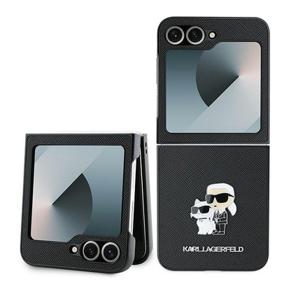 Hoes voor Samsung Galaxy Z Flip7 FE F761 / Z Flip6 F741, Karl Lagerfeld, Saffiano Karl & Choupette Metal, Zwart