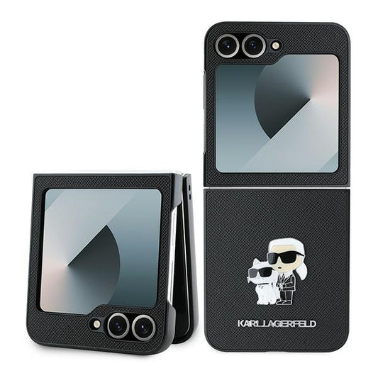 Hoes voor Samsung Galaxy Z Flip7 FE F761 / Z Flip6 F741, Karl Lagerfeld, Saffiano Karl & Choupette Metal, Zwart