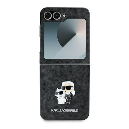 Hoes voor Samsung Galaxy Z Flip7 FE F761 / Z Flip6 F741, Karl Lagerfeld, Saffiano Karl & Choupette Metal, Zwart
