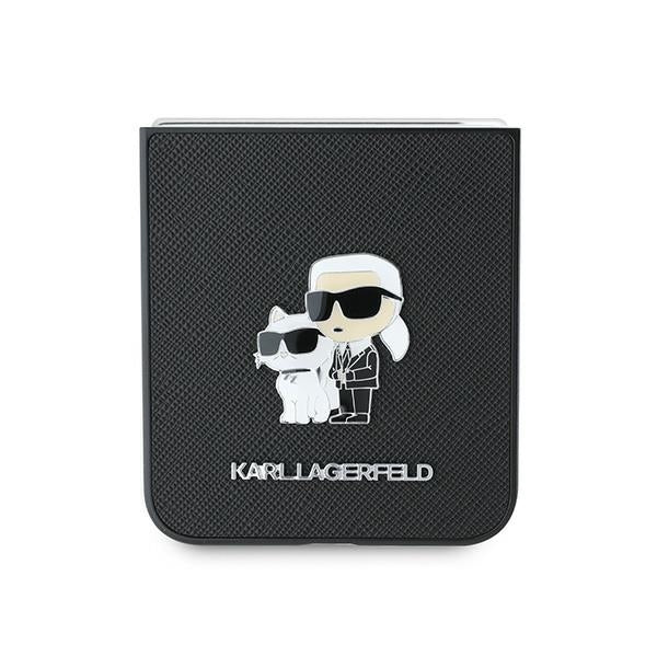 Hoes voor Samsung Galaxy Z Flip7 FE F761 / Z Flip6 F741, Karl Lagerfeld, Saffiano Karl & Choupette Metal, Zwart