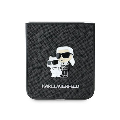 Hoes voor Samsung Galaxy Z Flip7 FE F761 / Z Flip6 F741, Karl Lagerfeld, Saffiano Karl & Choupette Metal, Zwart