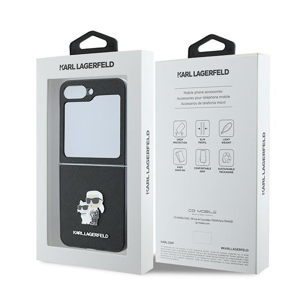 Hoes voor Samsung Galaxy Z Flip7 FE F761 / Z Flip6 F741, Karl Lagerfeld, Saffiano Karl & Choupette Metal, Zwart