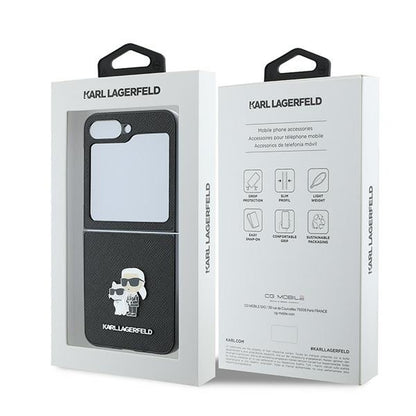 Hoes voor Samsung Galaxy Z Flip7 FE F761 / Z Flip6 F741, Karl Lagerfeld, Saffiano Karl & Choupette Metal, Zwart