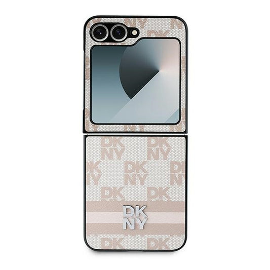 Case for Samsung Galaxy Z Flip7 FE F761 / Z Flip6 F741, DKNY, Chequered Pattern Printed Stripes, Pink