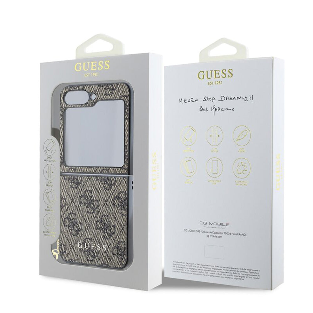 Hoes voor Samsung Galaxy Z Flip7 FE F761 / Z Flip6 F741, Guess, 4G Charm, Bruin