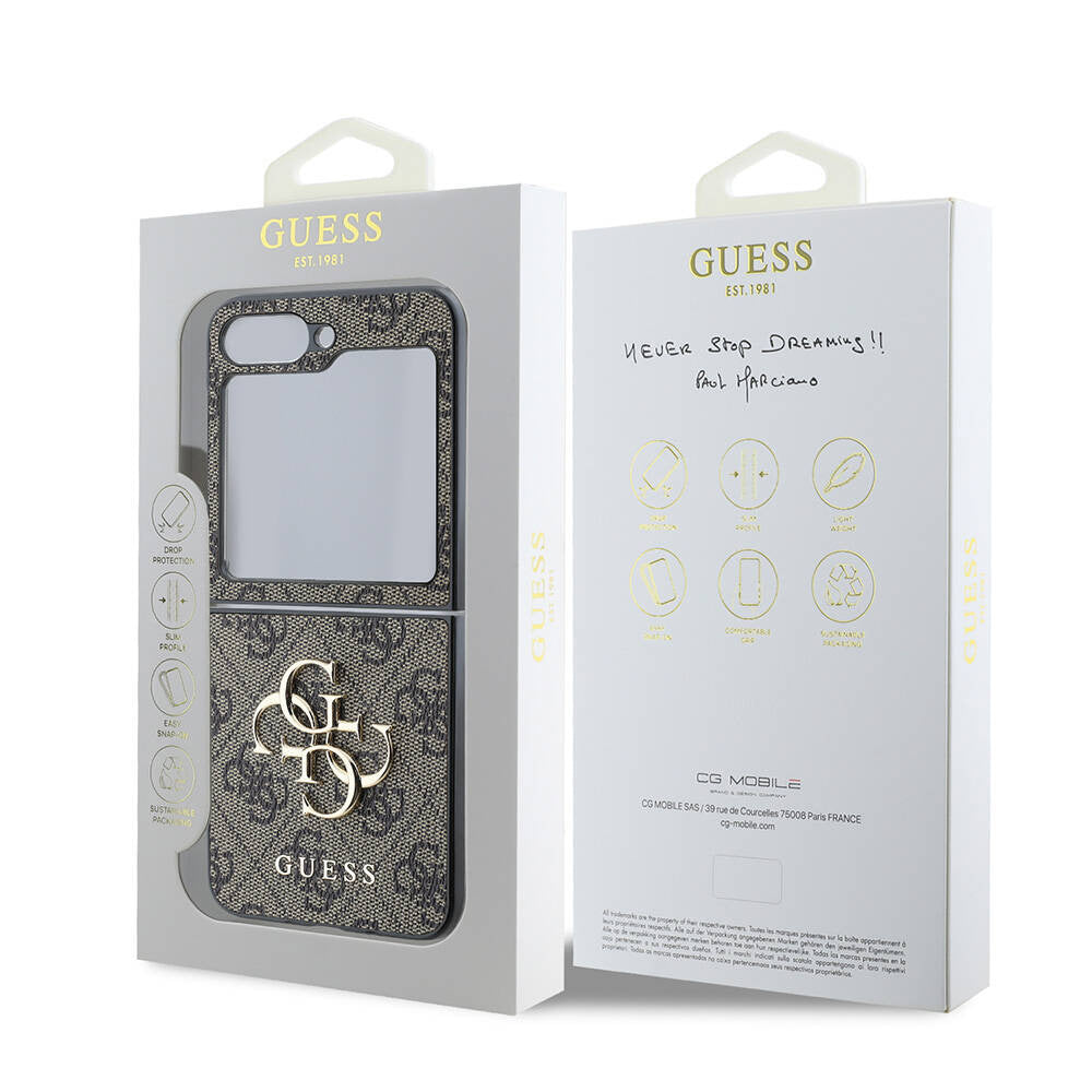 Hoes voor Samsung Galaxy Z Flip7 FE F761 / Z Flip6 F741, Guess, 4G Metal Logo, Bruin