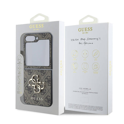 Hoes voor Samsung Galaxy Z Flip7 FE F761 / Z Flip6 F741, Guess, 4G Metal Logo, Bruin