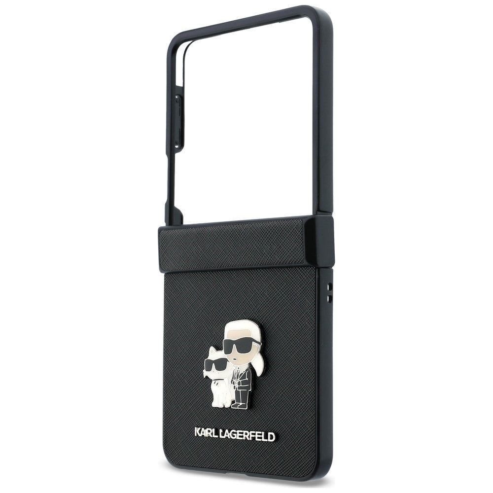 Hoes voor Samsung Galaxy Z Flip8 F776, Karl Lagerfeld, Saffiano Karl & Choupette Metalen Speld, Zwart