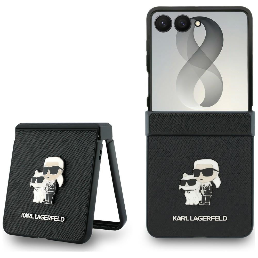 Hoes voor Samsung Galaxy Z Flip8 F776, Karl Lagerfeld, Saffiano Karl & Choupette Metalen Speld, Zwart