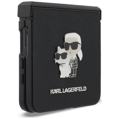Hoes voor Samsung Galaxy Z Flip8 F776, Karl Lagerfeld, Saffiano Karl & Choupette Metalen Speld, Zwart