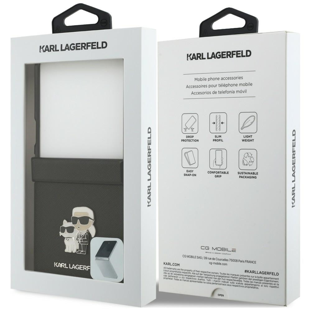 Hoes voor Samsung Galaxy Z Flip8 F776, Karl Lagerfeld, Saffiano Karl & Choupette Metalen Speld, Zwart