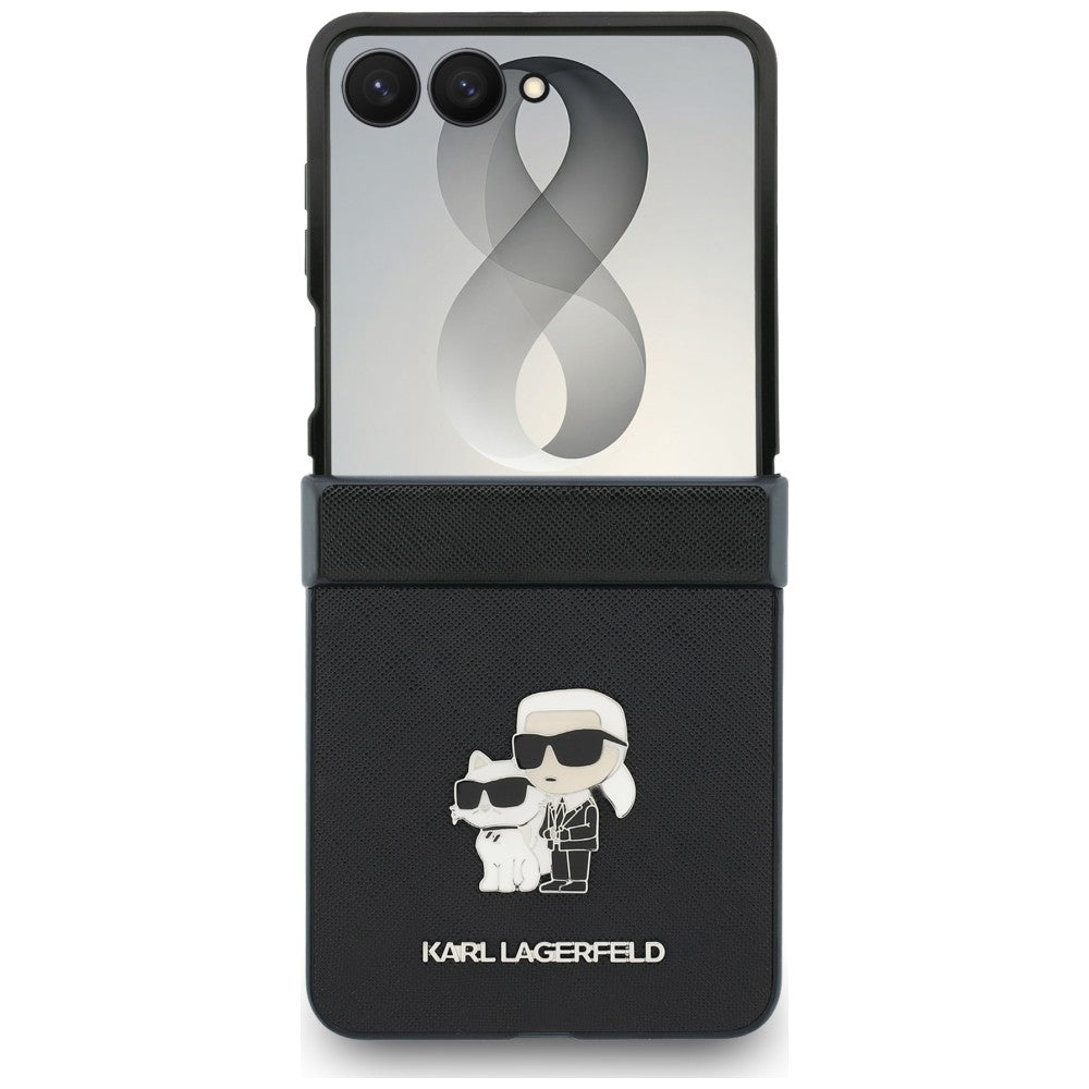 Hoes voor Samsung Galaxy Z Flip8 F776, Karl Lagerfeld, Saffiano Karl & Choupette Metalen Speld, Zwart