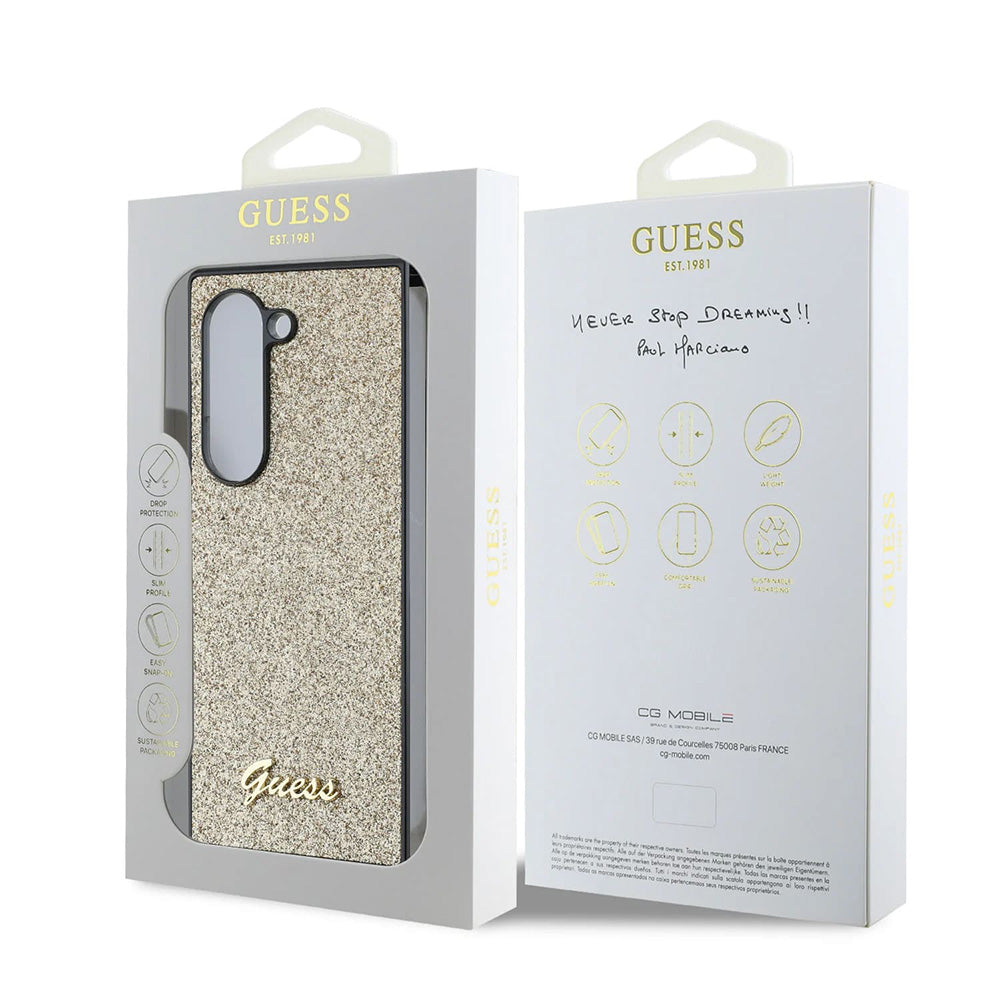 Hoes voor Samsung Galaxy Z Fold6 F956, Guess, Glitter Script, Goud