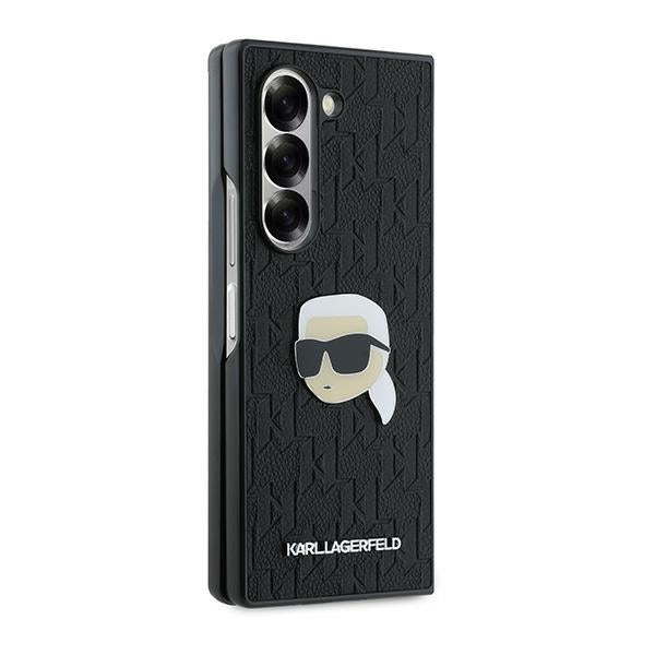 Hoes voor Samsung Galaxy Z Fold6 F956, Karl Lagerfeld, Saffiano Monogram Karl's Head Metal, Zwart