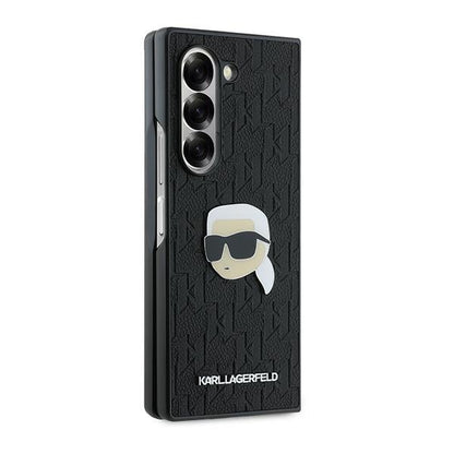 Hoes voor Samsung Galaxy Z Fold6 F956, Karl Lagerfeld, Saffiano Monogram Karl's Head Metal, Zwart