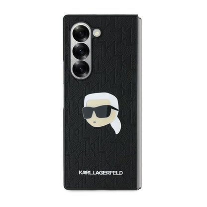Hoes voor Samsung Galaxy Z Fold6 F956, Karl Lagerfeld, Saffiano Monogram Karl's Head Metal, Zwart
