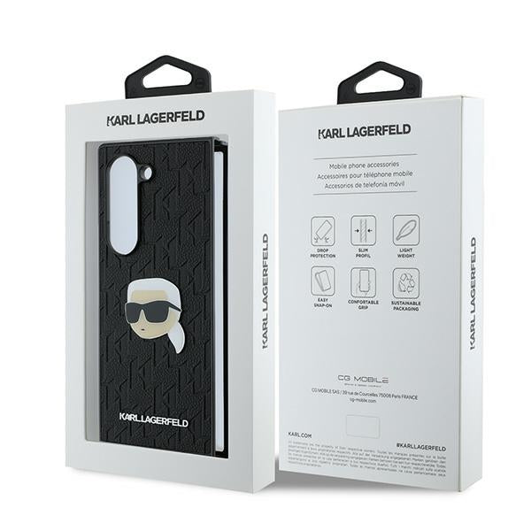 Hoes voor Samsung Galaxy Z Fold6 F956, Karl Lagerfeld, Saffiano Monogram Karl's Head Metal, Zwart
