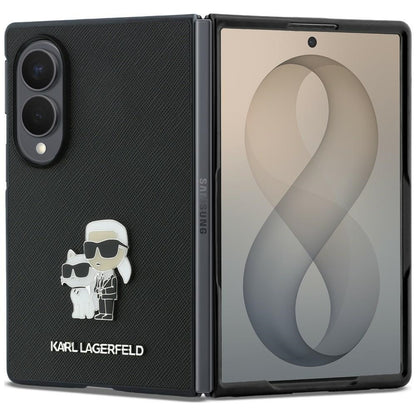 Hoes voor Samsung Galaxy Z Fold8 F971, Karl Lagerfeld, Saffiano Karl & Choupette Metalen Speld, Zwart