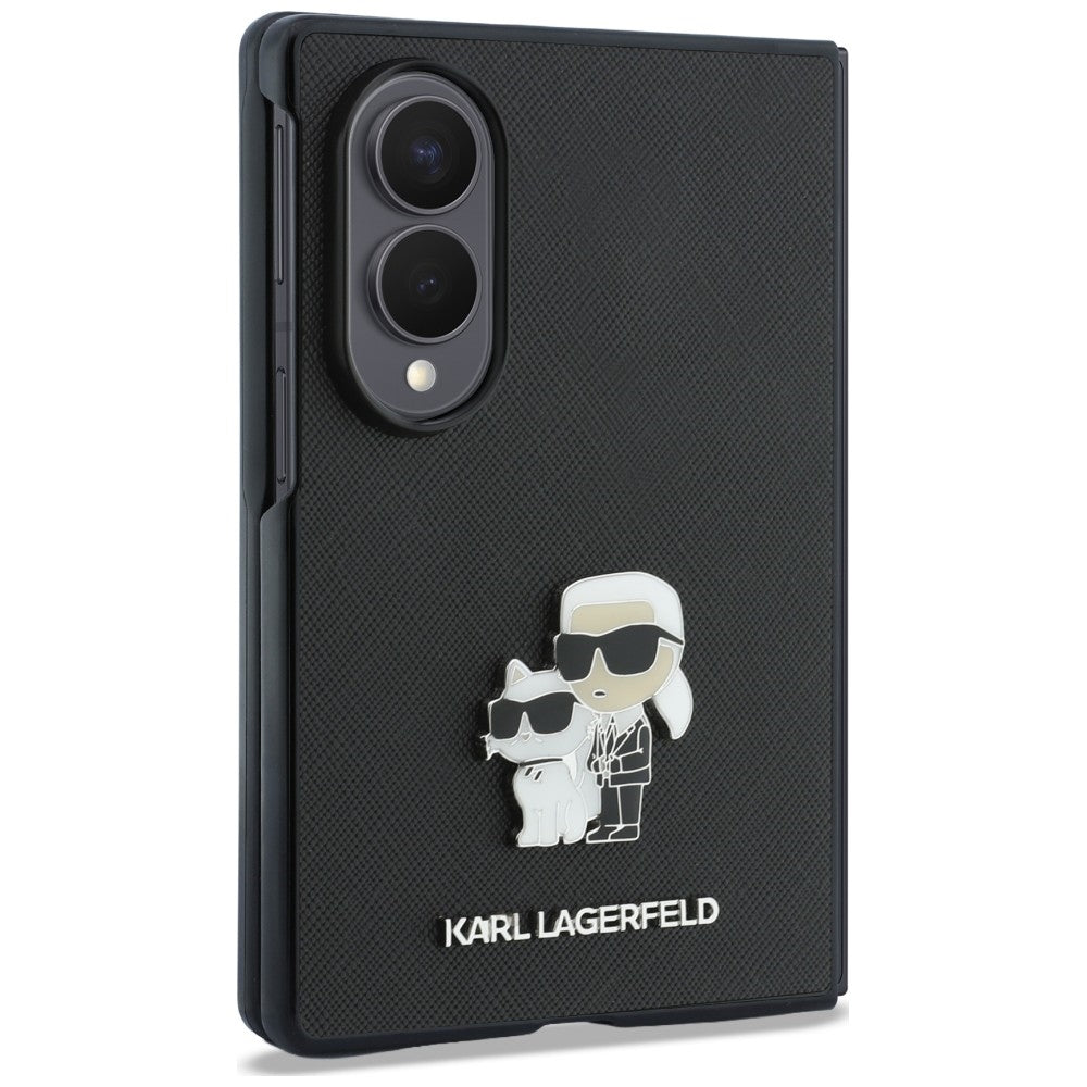 Hoes voor Samsung Galaxy Z Fold8 F971, Karl Lagerfeld, Saffiano Karl & Choupette Metalen Speld, Zwart