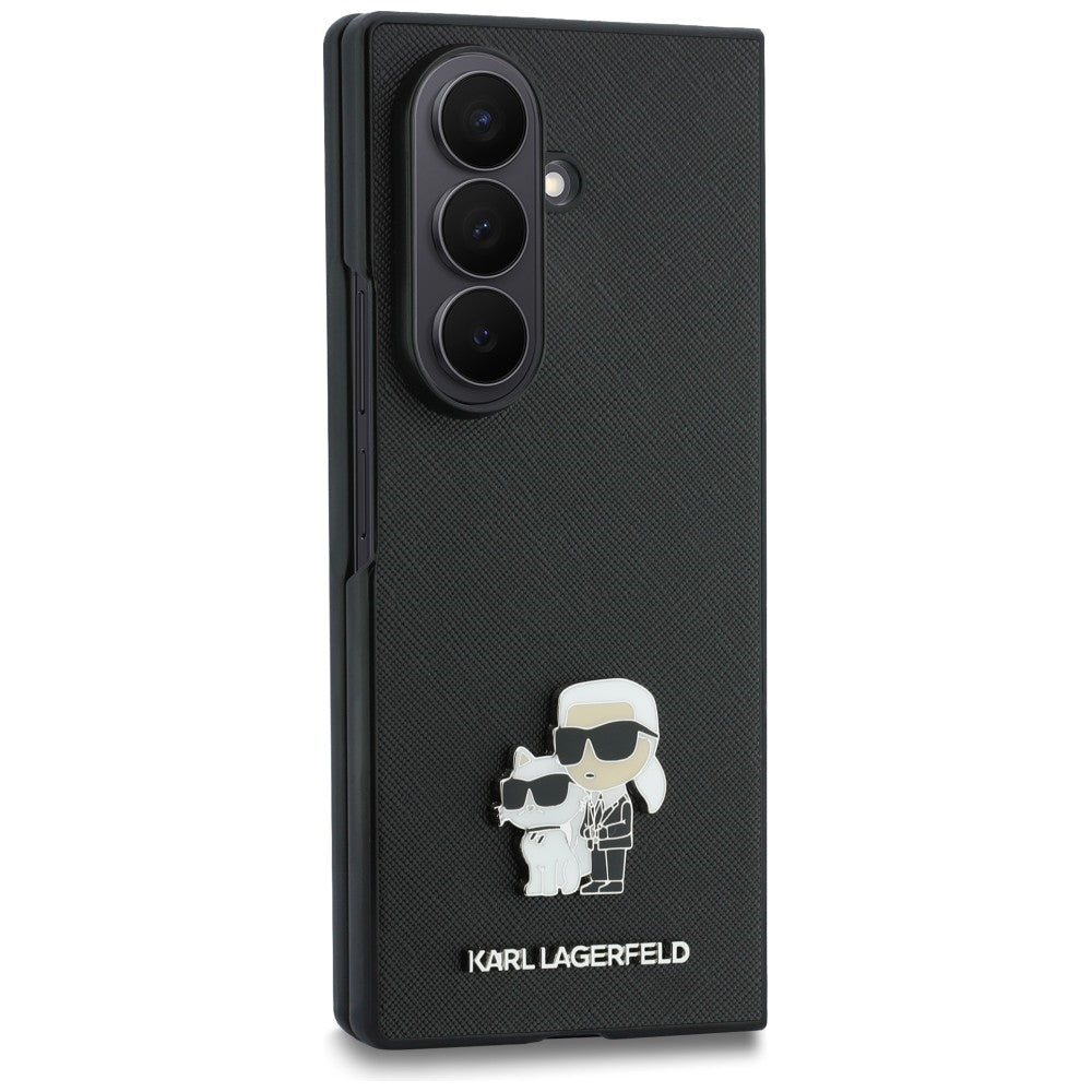 Hoes voor Samsung Galaxy Z Fold8 Ultra F976, Karl Lagerfeld, Saffiano Karl & Choupette metalen speld, Zwart
