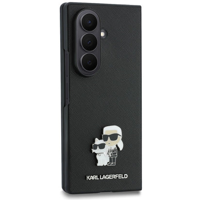 Hoes voor Samsung Galaxy Z Fold8 Ultra F976, Karl Lagerfeld, Saffiano Karl & Choupette metalen speld, Zwart