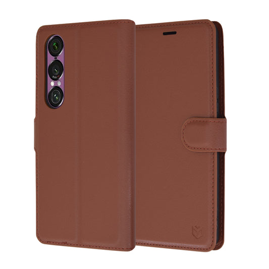 Hoes voor Sony Xperia 1 VI, Techsuit, Leather Folio, Bruin
