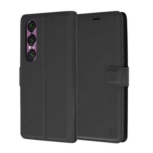 Hoes voor Sony Xperia 1 VI, Techsuit, Leather Folio, Zwart