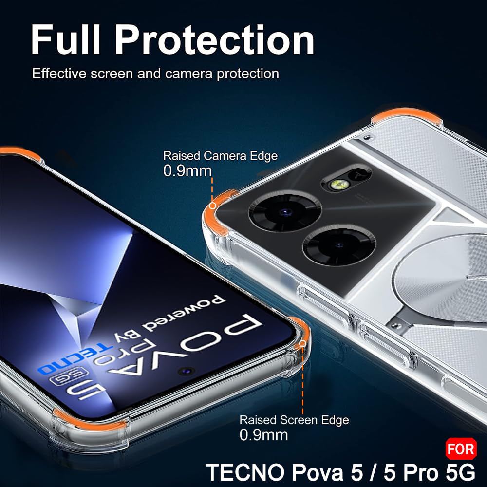 Hoes voor Tecno Pova 5 Pro, Techsuit, Schokbestendig Helder, Transparant