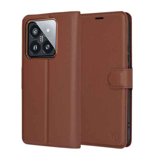 Hoes voor Xiaomi 14 Pro, Techsuit, Leather Folio, Bruin