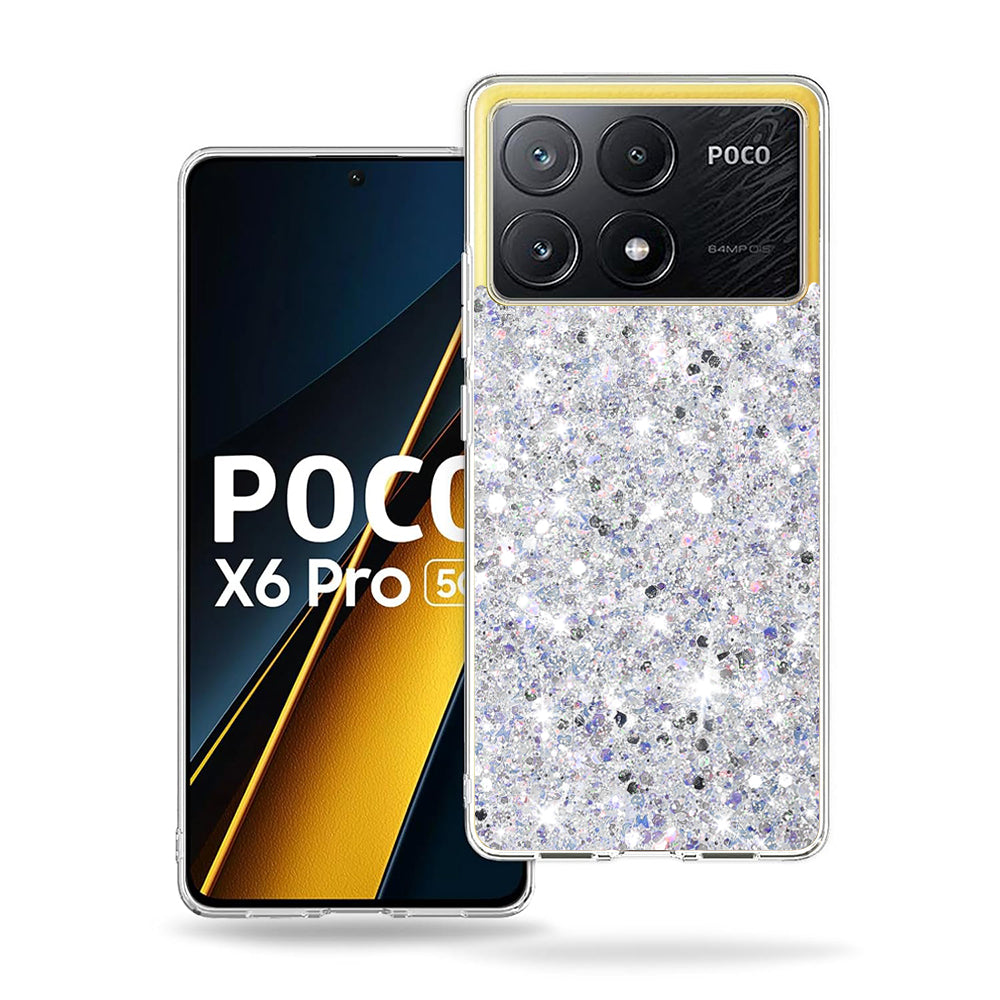 Hoes voor Xiaomi Poco X6 Pro, Techsuit, Sparkly Glitter, Wit